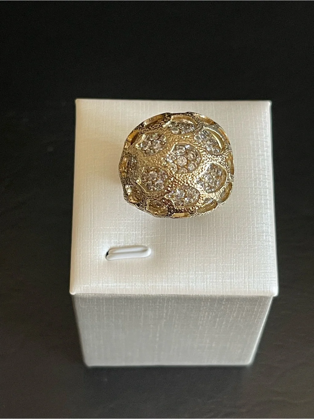 matte gold cage style rhinestone dome Ring.